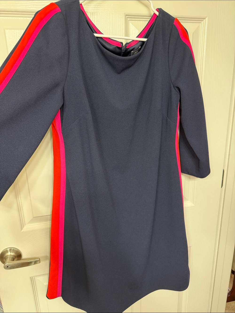 Vince Camuto Navy Midi Dress with Pink and Red Stripes